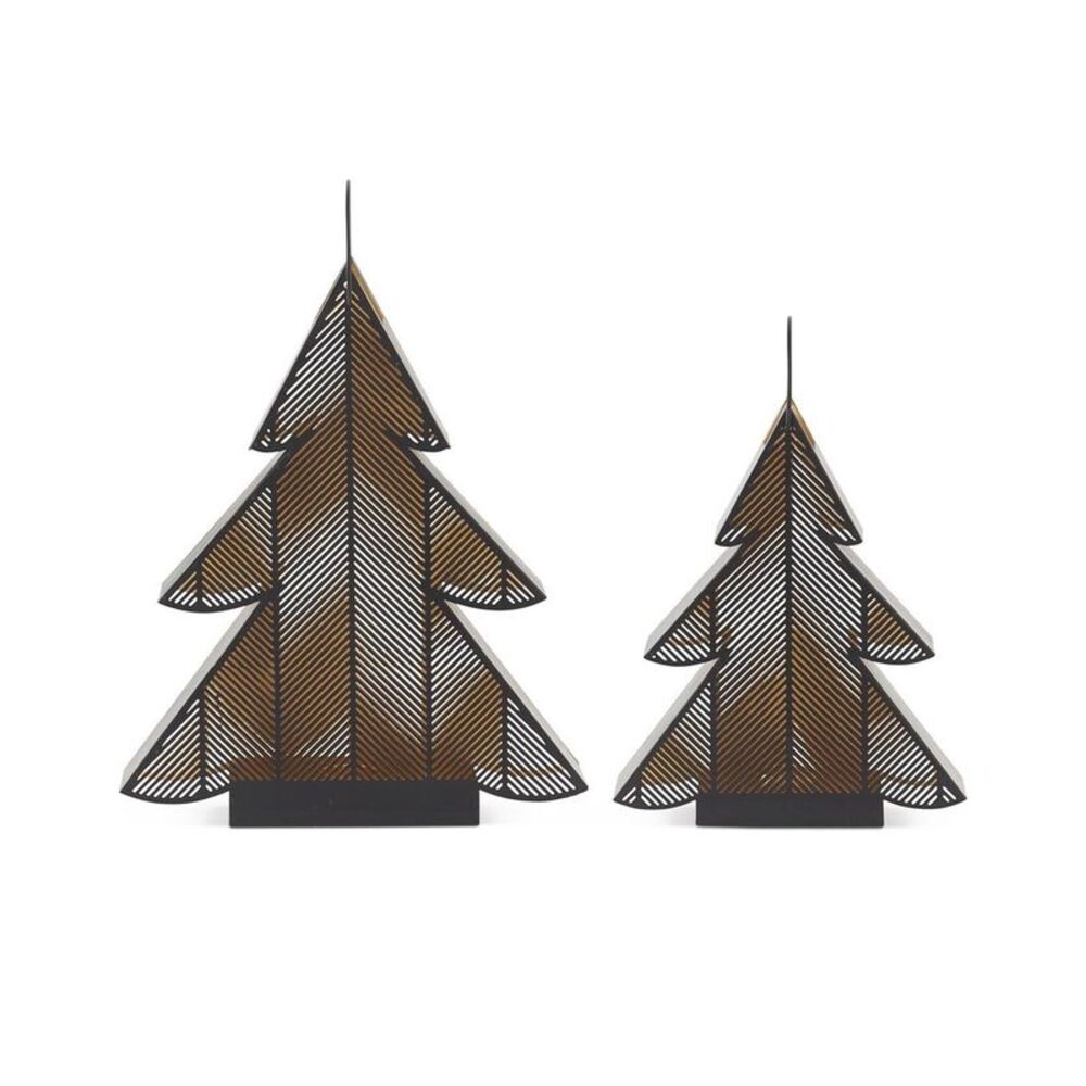 K&K Interiors Set Of 2 Metal Christmas Tree Lanterns, Black